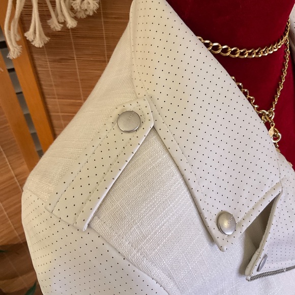 NYDJ Faux Leather Linen Moto Jacket Off White XS - Picture 11 of 15